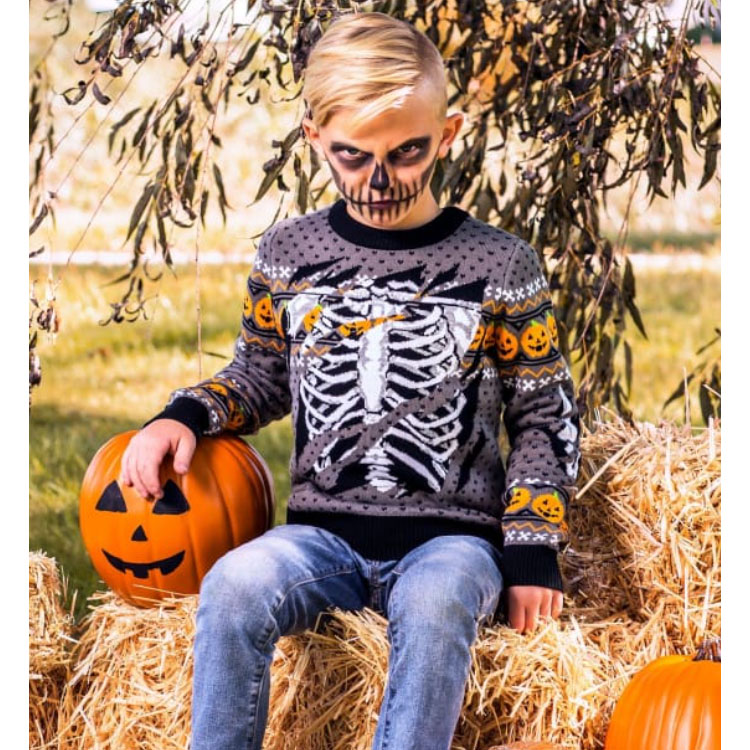 Kid's Skeleton Halloween Print Pullover Sweater