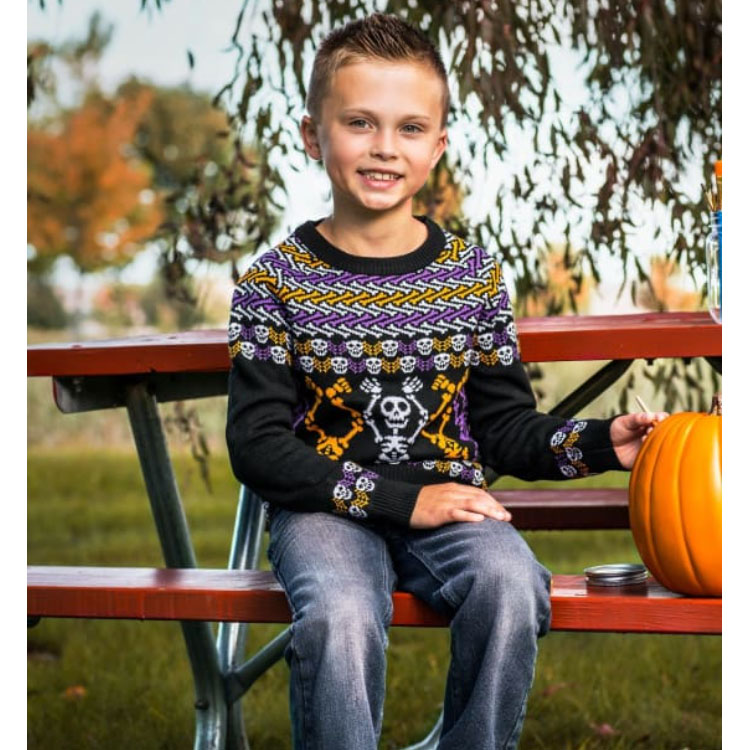 Kid's Dancing Skeletons Jacquard Halloween Sweater