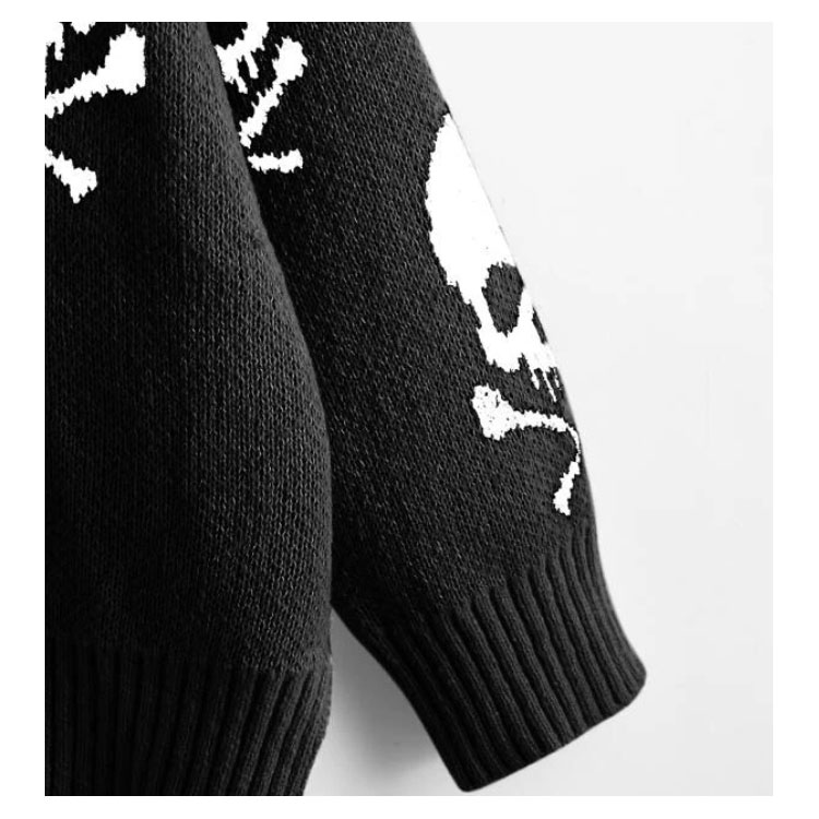 Halloween Skull Pattern Jacquard V-neck Sweater