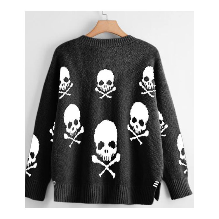 Halloween Skull Pattern Jacquard V-neck Sweater