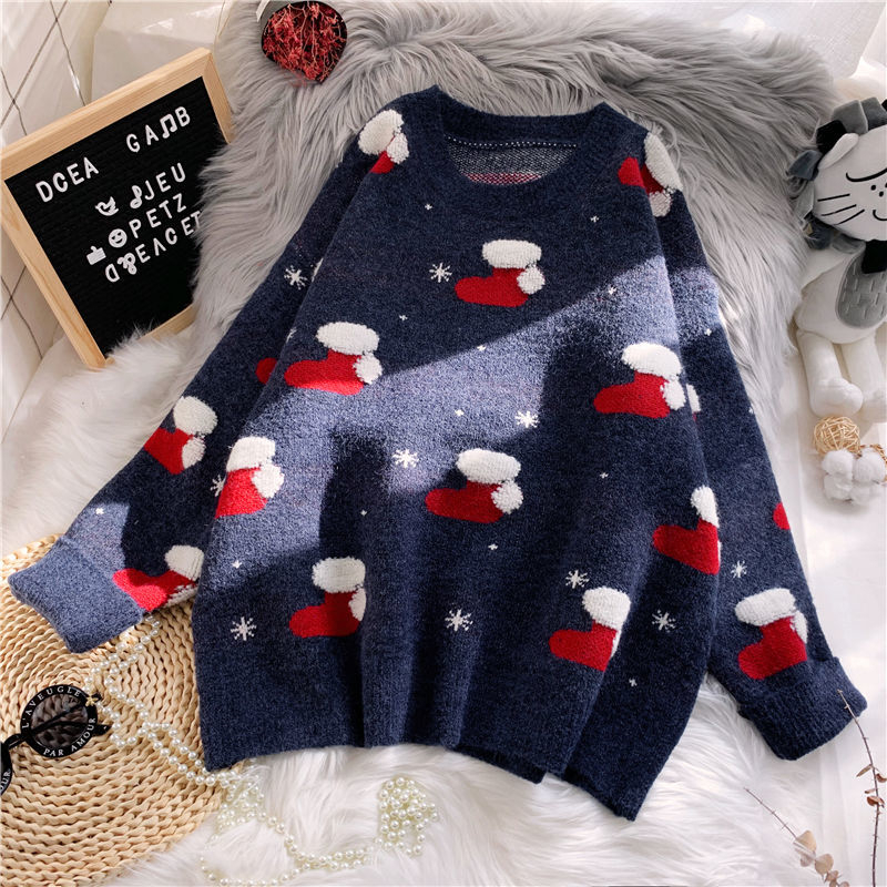 Christmas Sweater Roundneck Women Loose Pullover