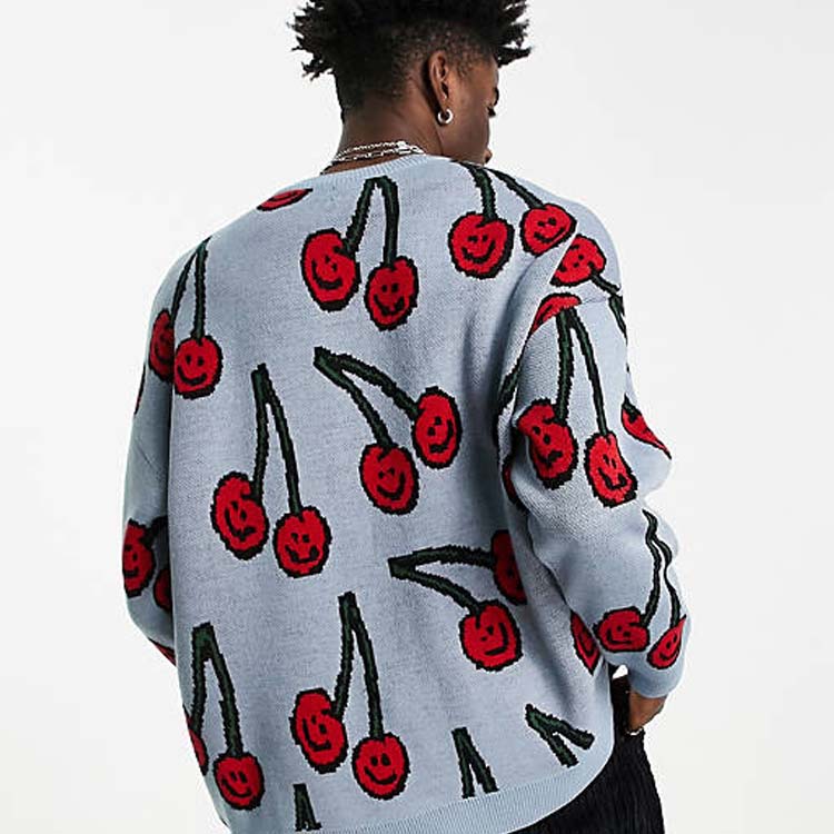 Men's Oversized Cherry Jacquard Pullover