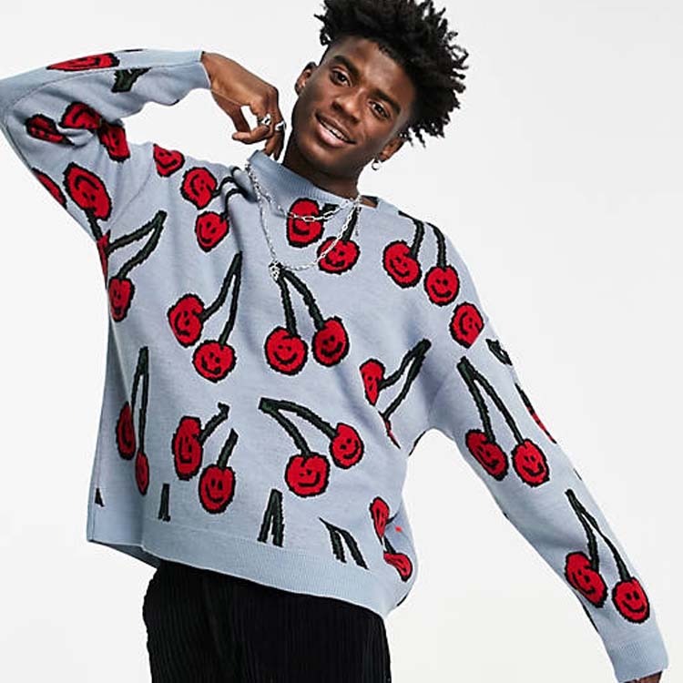 Men's Oversized Cherry Jacquard Pullover