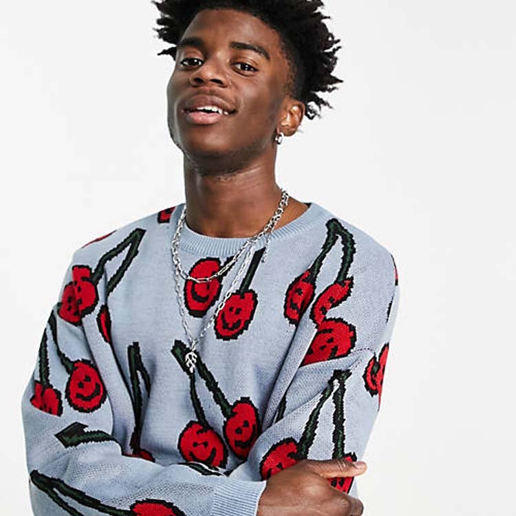 Men's Oversized Cherry Jacquard Pullover