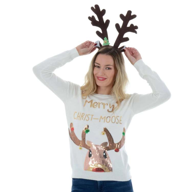 Womens Sequin Merry Christmas Jumper