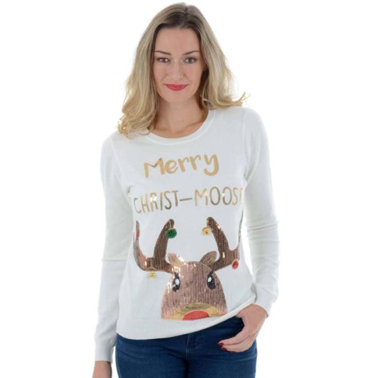 Womens Sequin Merry Christmas Jumper