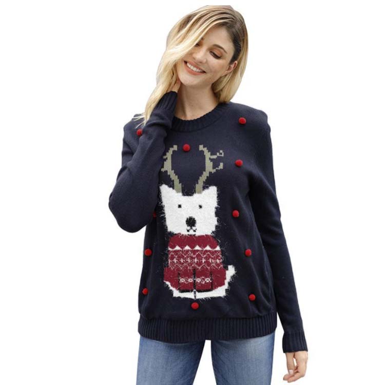 Women's Cartoon Front Accent Christmas Sweater