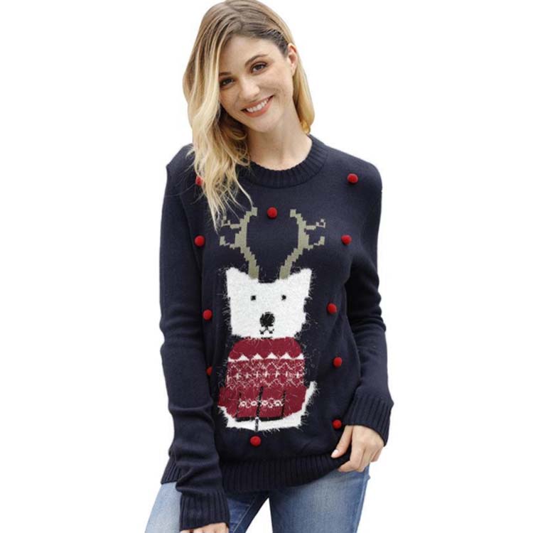 Women's Cartoon Front Accent Christmas Sweater