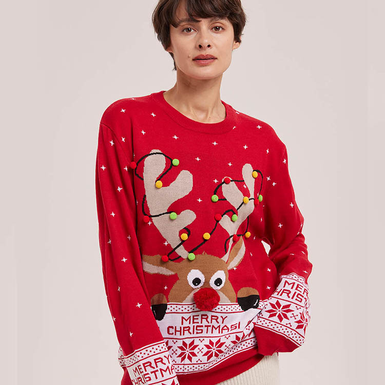 Red Reindeer Snowflake Ugly Christmas Sweater