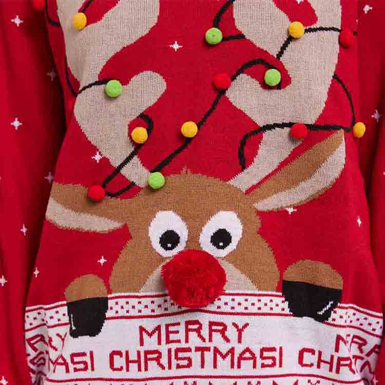 Red Reindeer Snowflake Ugly Christmas Sweater