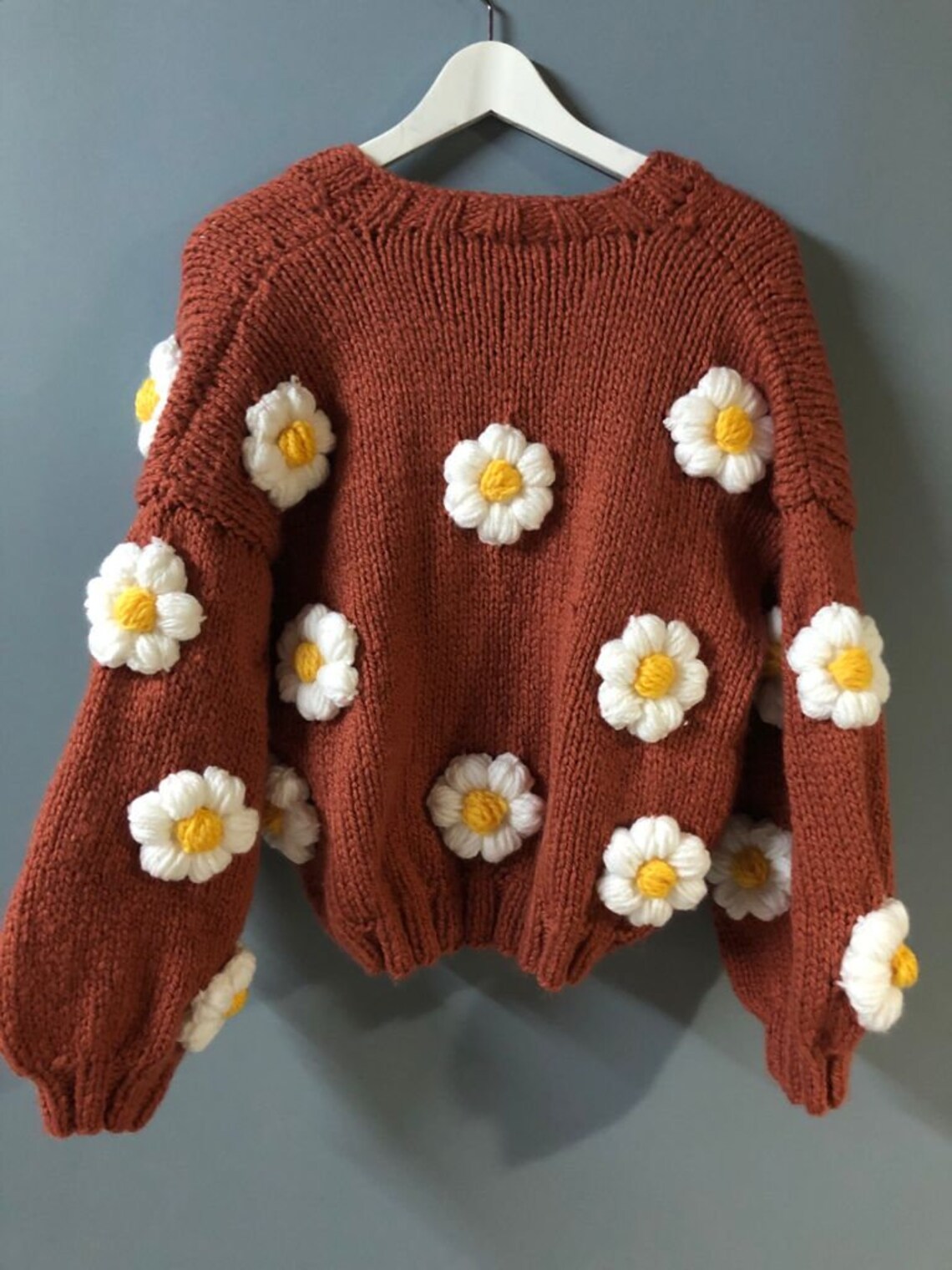 Brown Crochet Cardigan Oversize Daisy Pattern Women