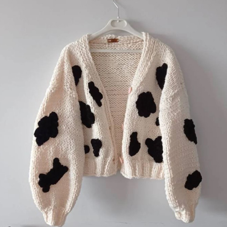 Cheap Floral Embroidered Chunky Knit Cardigans