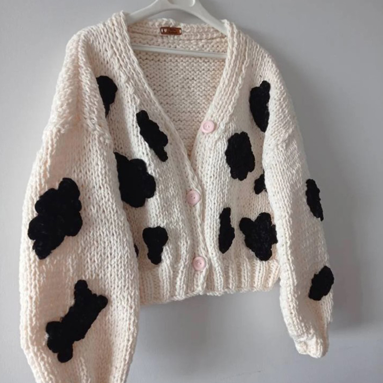 Cheap Floral Embroidered Chunky Knit Cardigans