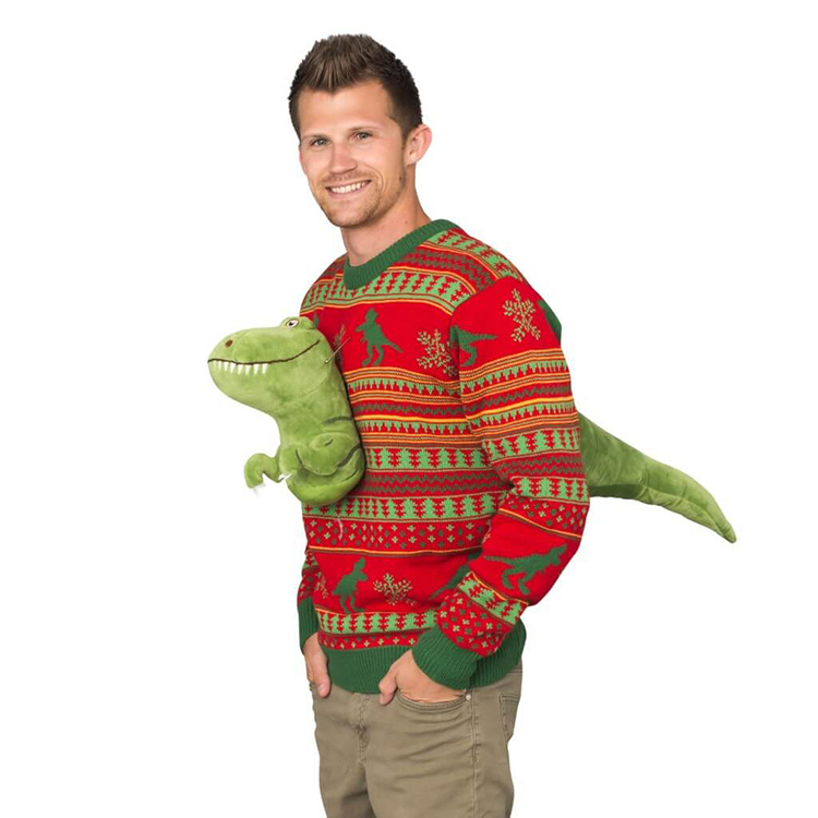 Plush 3d T-rex Men Christmas Sweater