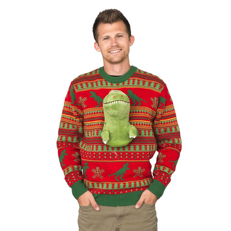 Plush 3d T-rex Men Christmas Sweater