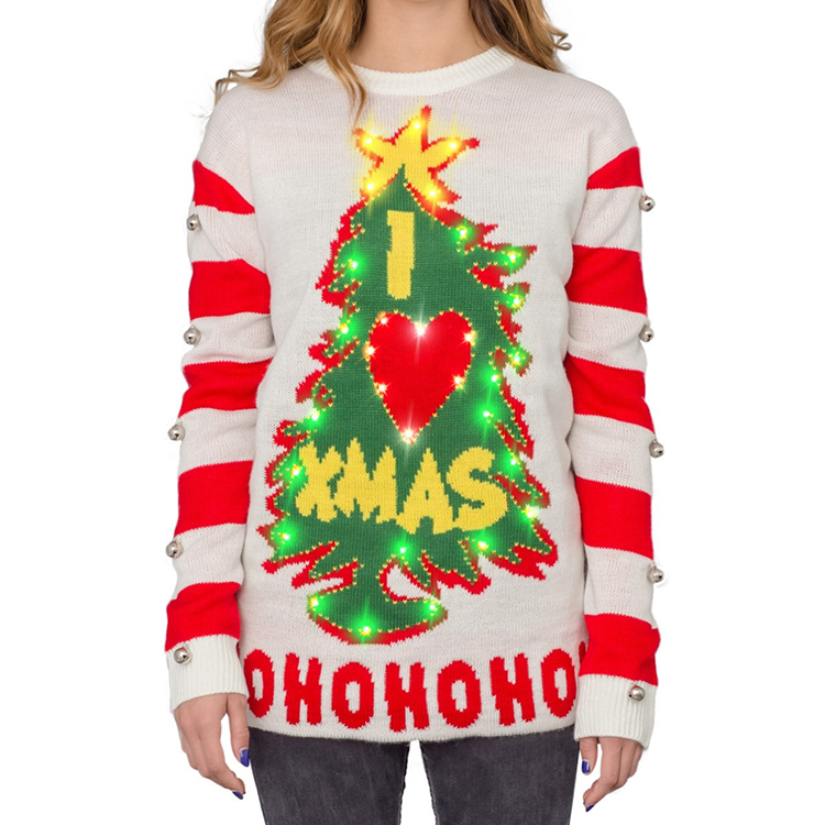 Christmas Tree Led Light Women's Jacquard Sweater