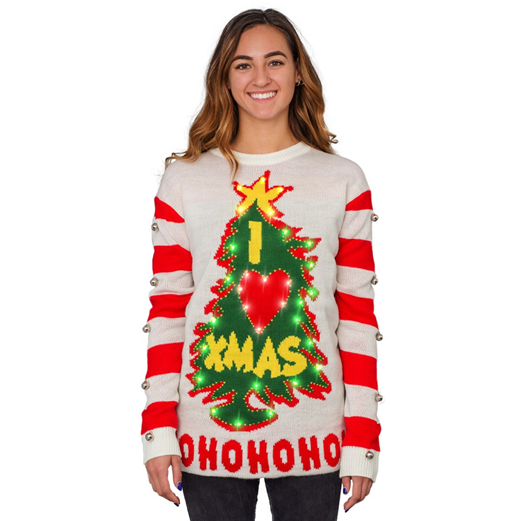 Christmas Tree Led Light Women's Jacquard Sweater