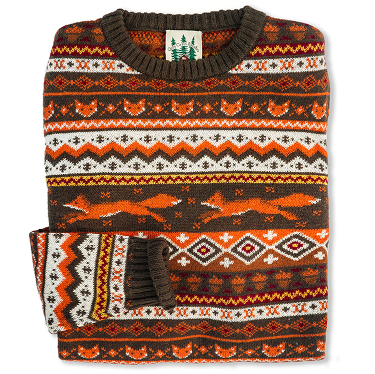 Crew Neck Nordic Jacquard Fox Sweater