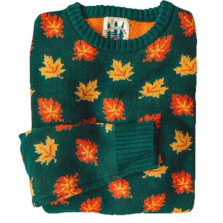 Maple Leaf Jacquard Knit Sweater Green