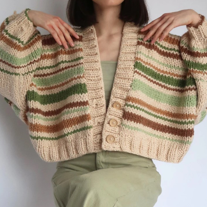 Chunky Knitted Fluffy Striped Cardigans