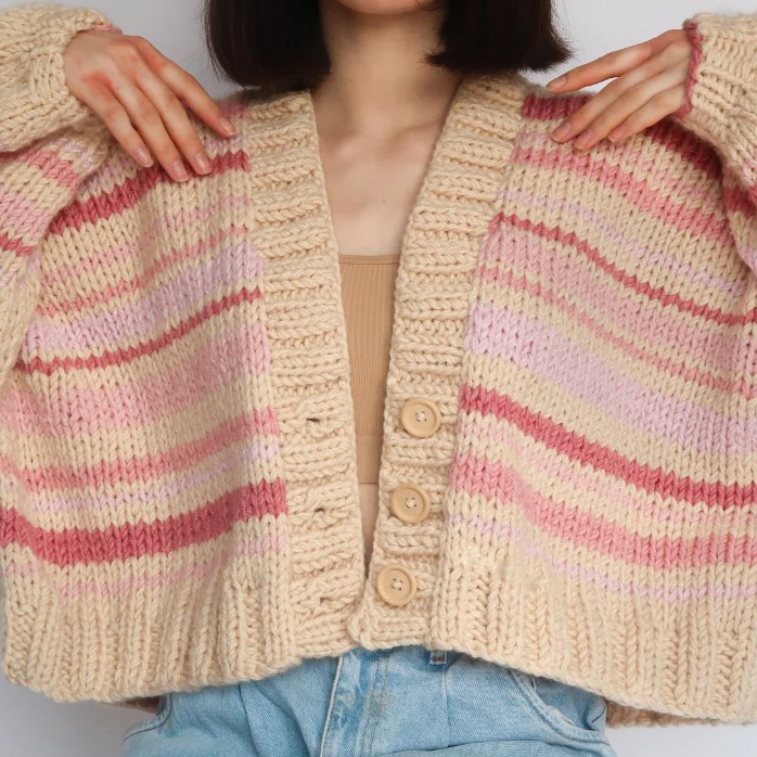 Chunky Knitted Fluffy Striped Cardigans