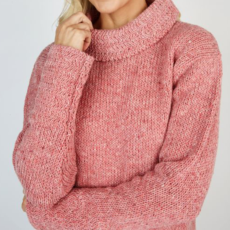 Hot Pink Wool Turtleneck Shawl Neck Sweater