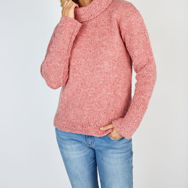 Hot Pink Wool Turtleneck Shawl Neck Sweater