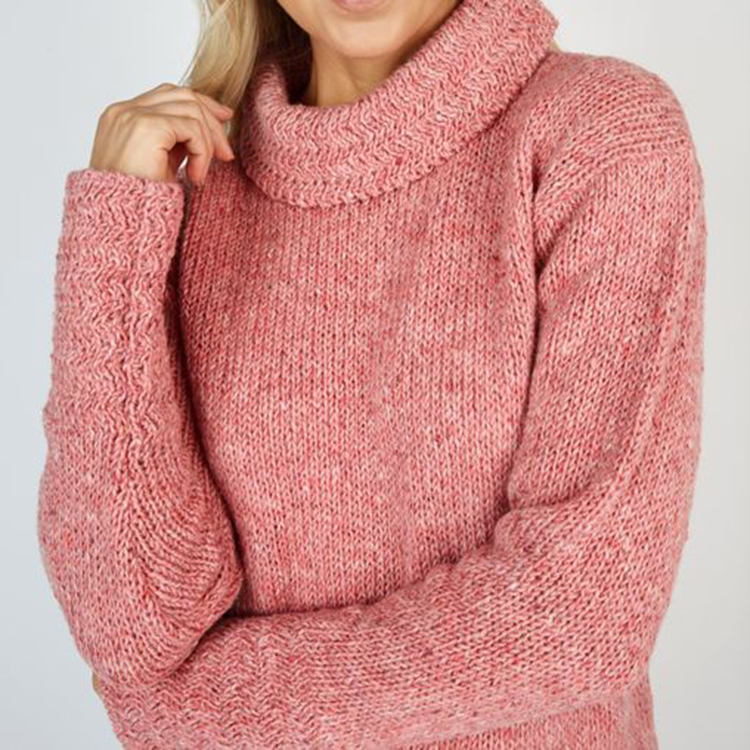 Hot Pink Wool Turtleneck Shawl Neck Sweater