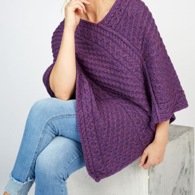 Thick Long Line V Neck Knit Poncho Jumper Sweater