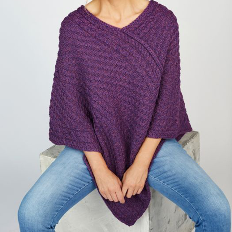 Thick Long Line V Neck Knit Poncho Jumper Sweater