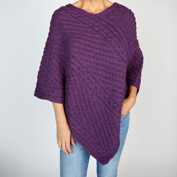 Thick Long Line V Neck Knit Poncho Jumper Sweater