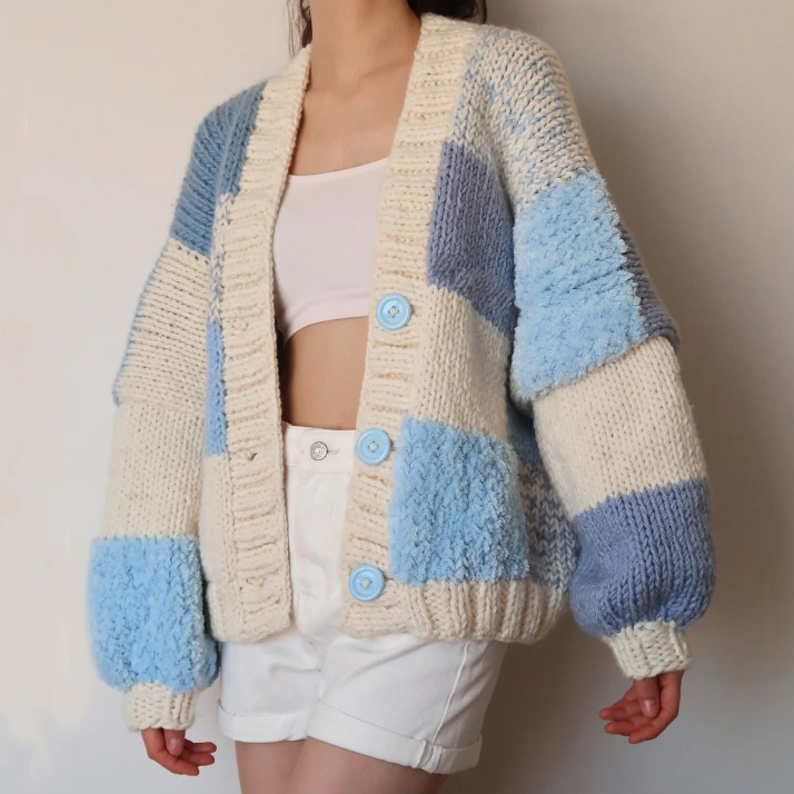 Cropped Patchwork Jumper Chunky Knit Cardigans For Ladies