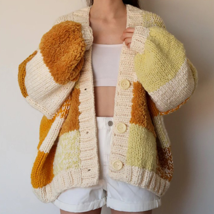 Cropped Patchwork Jumper Chunky Knit Cardigans For Ladies