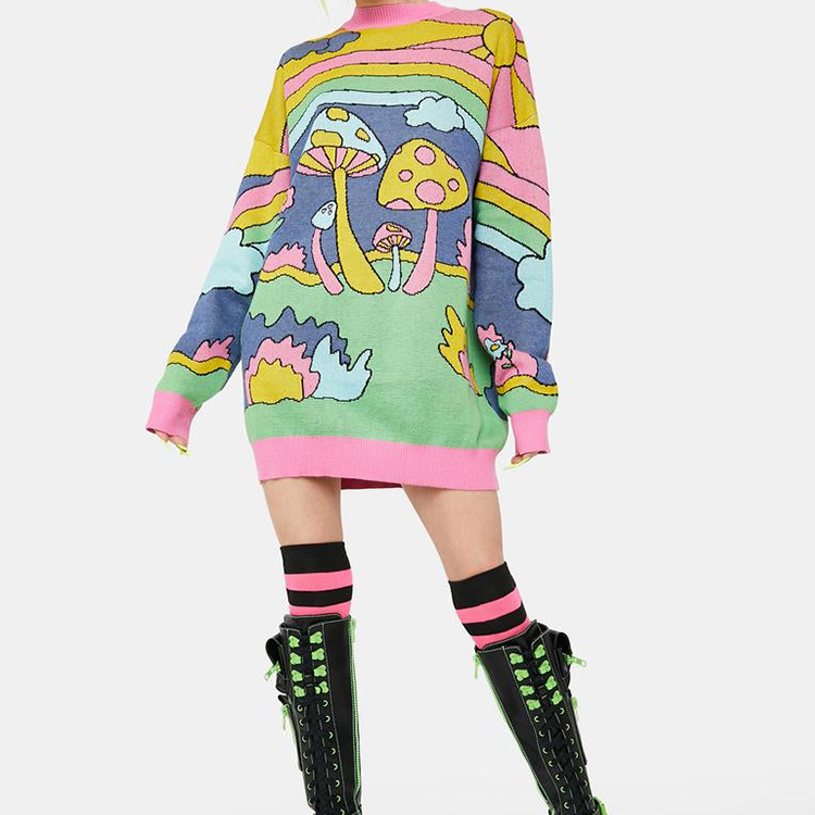 Colorful Mushroom Rainbow Oversized Sweater