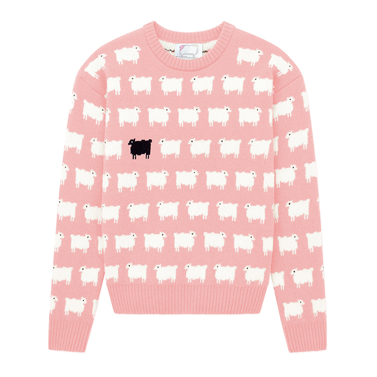 Princess Sheep Jacquard Jumper Ladies Round Neck Sweaters