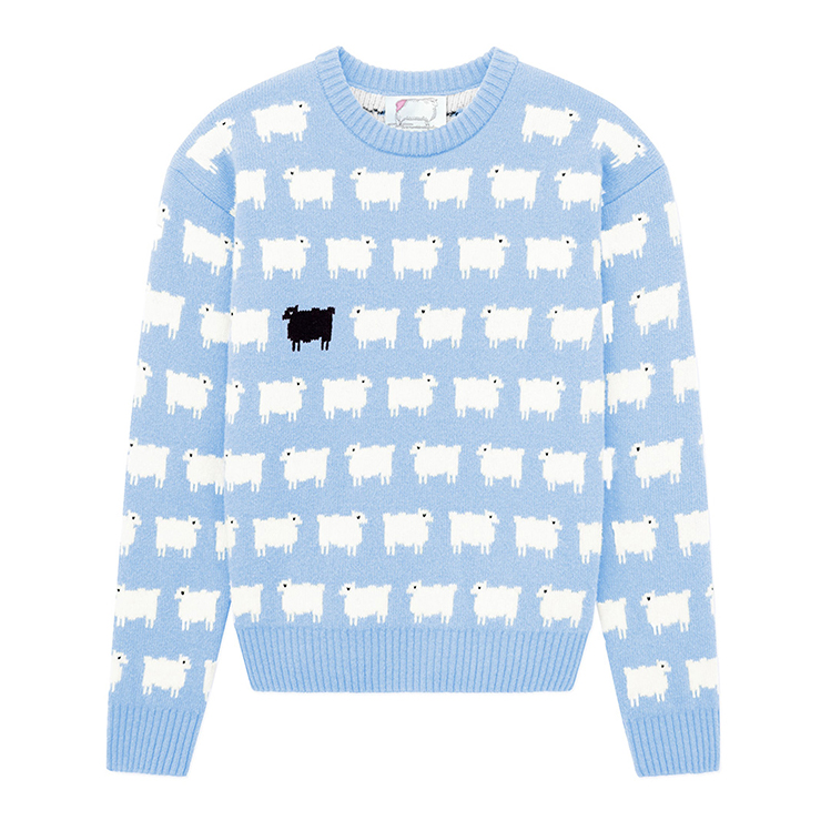 Princess Sheep Jacquard Jumper Ladies Round Neck Sweaters