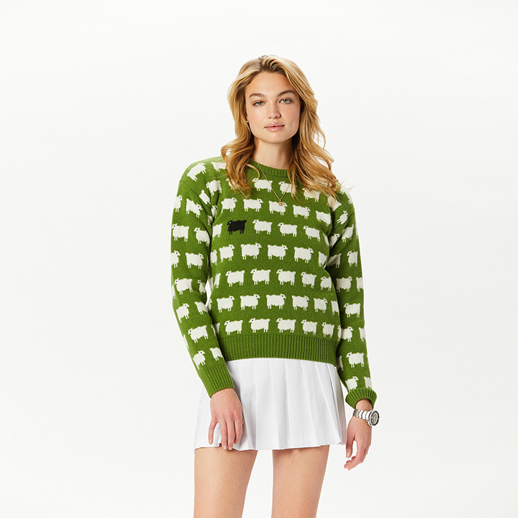 Crew Neck Wool Jacquard Family Sheep Sweater