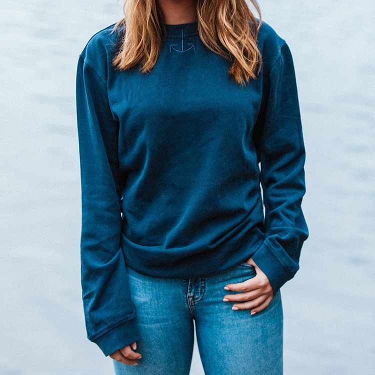 Dark Blue Crew Neck Knit Sweatshirt