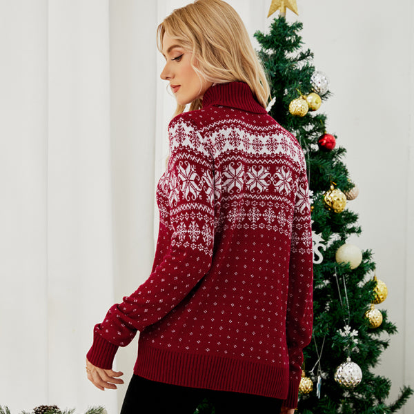 Xmas Turteneck Snowflake Womens Sweater