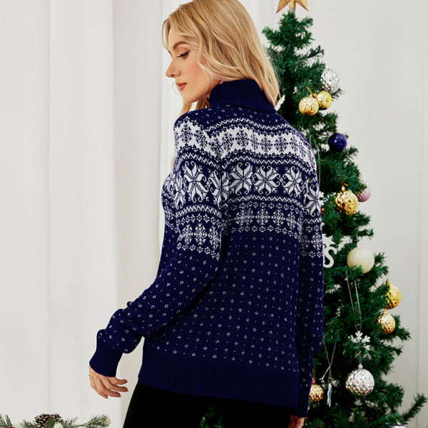 Xmas Turteneck Snowflake Womens Sweater