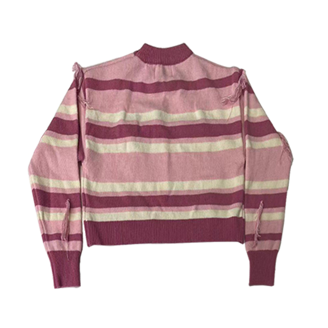 Crew Neck Pullover Pink White Jacquard Custom Sweater