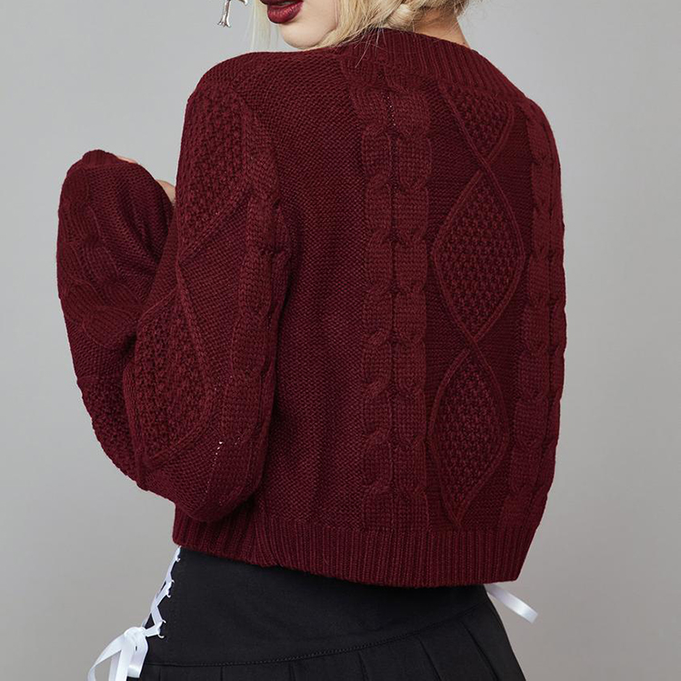 Burgundy Cropped Ladies Sweater Cardigan