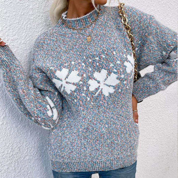 Women's Half High Collar Snowflake Knitwear