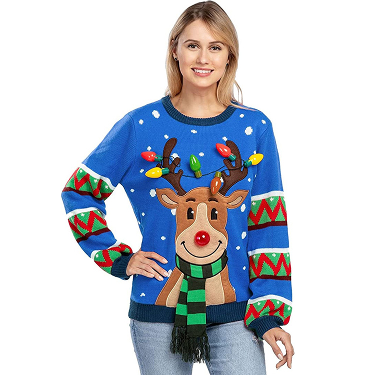 Led Lights Elk Christmas Knitted Ugly Sweater