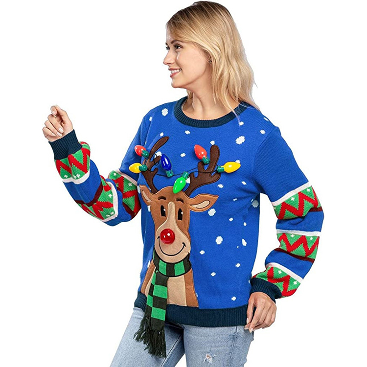 Led Lights Elk Christmas Knitted Ugly Sweater