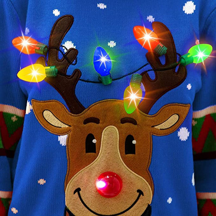 Led Lights Elk Christmas Knitted Ugly Sweater