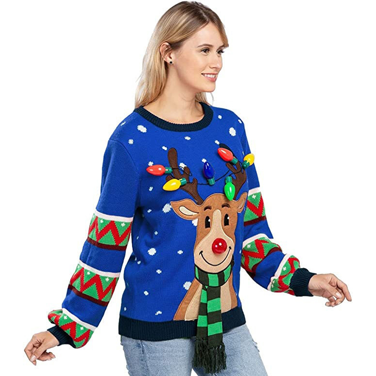 Led Lights Elk Christmas Knitted Ugly Sweater