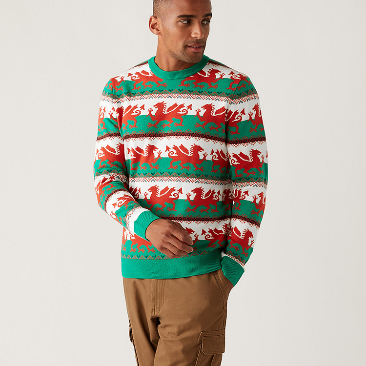 Dragon Pattern Crewneck Knitted Pullover Christmas Jumper