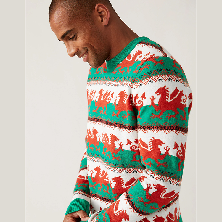 Dragon Pattern Crewneck Knitted Pullover Christmas Jumper