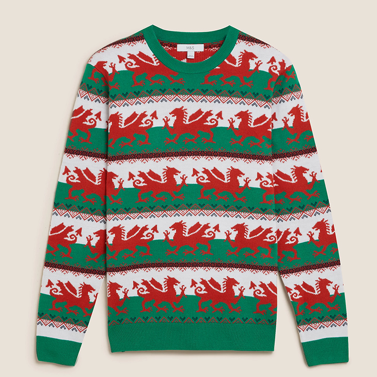 Dragon Pattern Crewneck Knitted Pullover Christmas Jumper